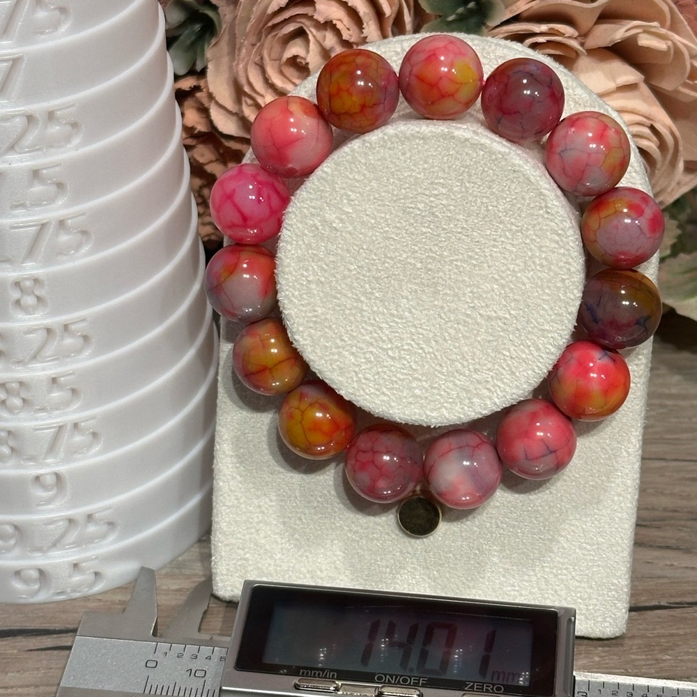 Fire Crackle Agate Bracelet 14mm Size 6.5